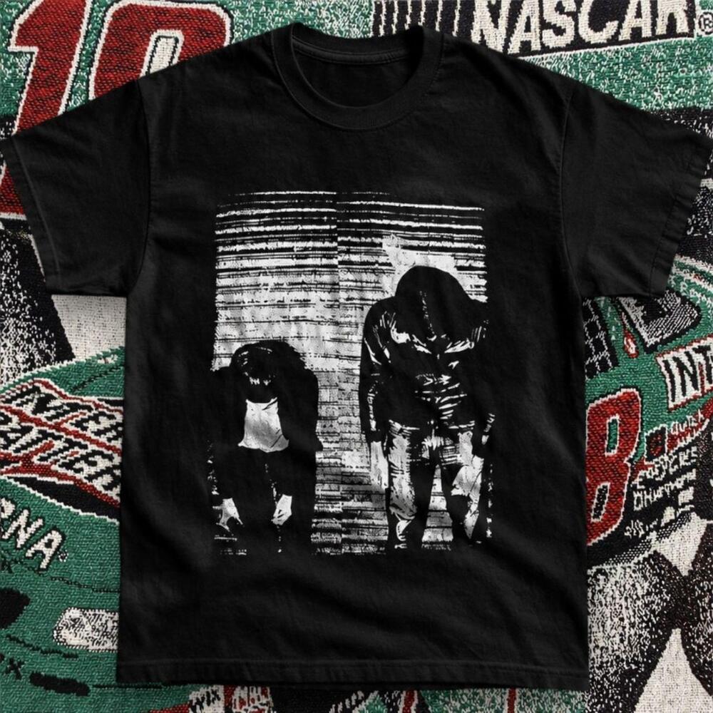 Grunge Shadow Figure Graphic Tee Black Unisex Streetwear Distressed Shirt
